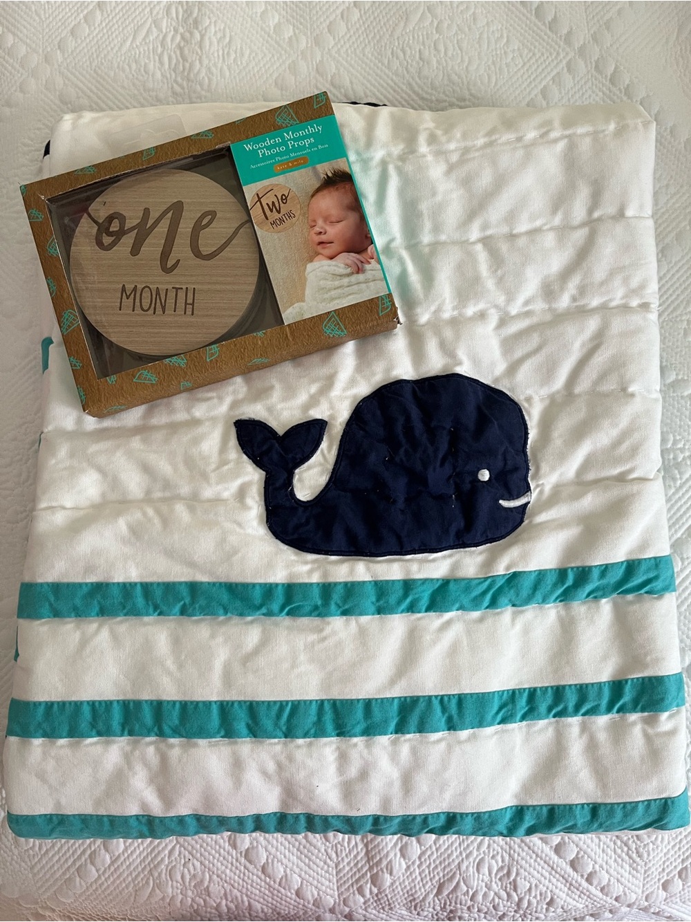 Baby Whale Quilted Blanket in White and Teal - Pottery Barn Kids